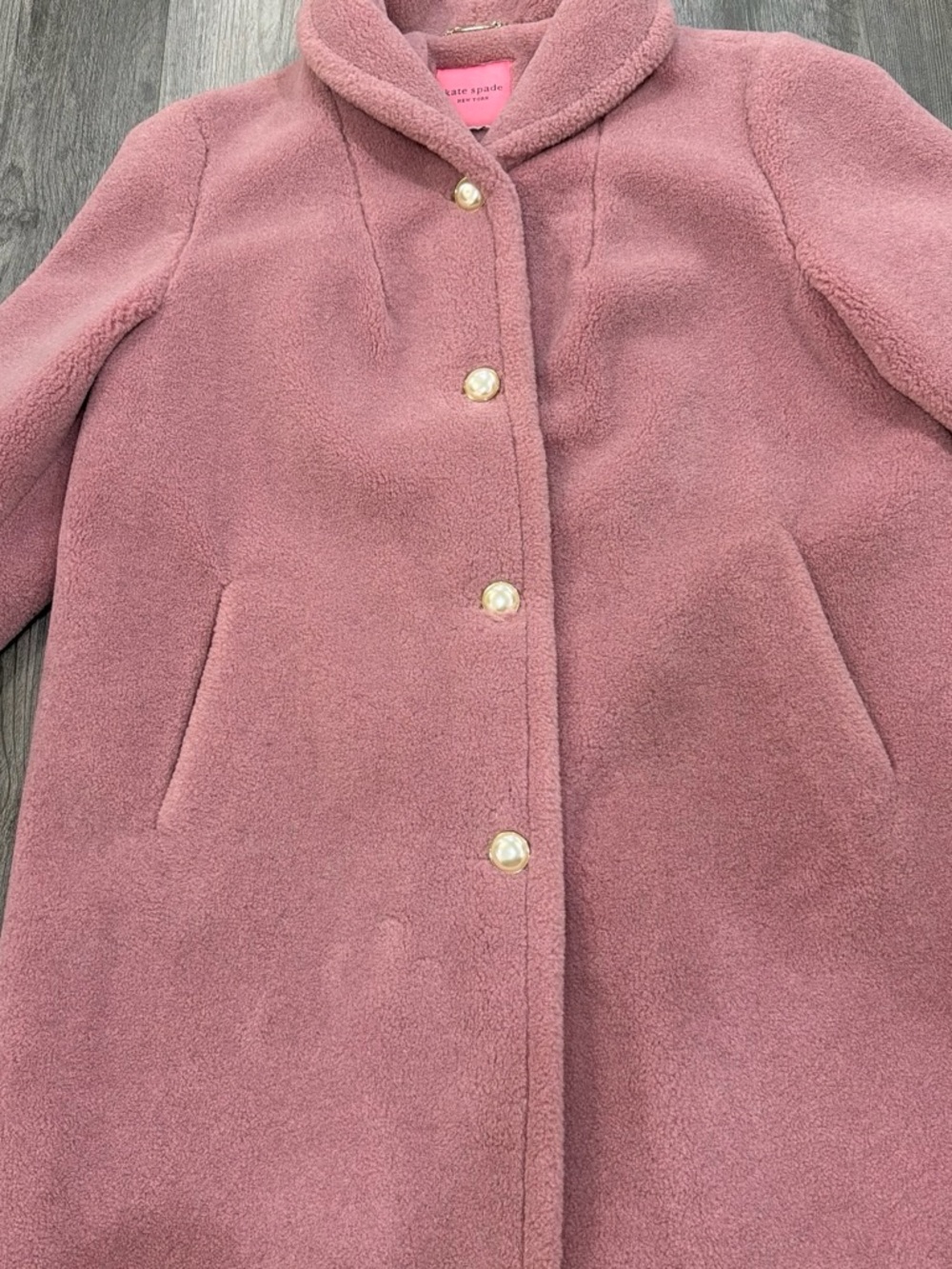 kate spade Soft Pink Teddy Coat with Pearl Buttons - Picture 5 of 10